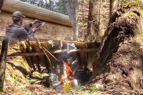 Building All Natural Waterproof Bark Roof Bushcraft Shelter w/ Bark Lashings Survival Skills #Shorts