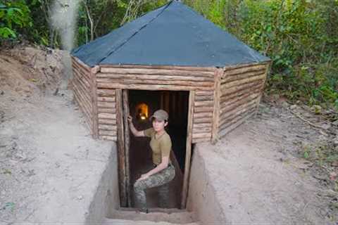 Build Underground Shelter with Fireplace from START TO FINISH - Plastic Roof & Wood Stove with..