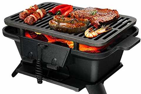 Giantex Charcoal Grill Hibachi Grill, Portable Cast Iron Grill with Double-sided Grilling Net, Air..