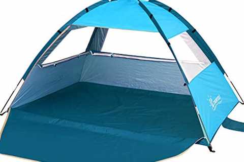 COMMOUDS Beach Tent Sun Shade for 3-4 Person, UPF 50+ Beach Sun Shelter Outdoor Canopy, Lightweight,..