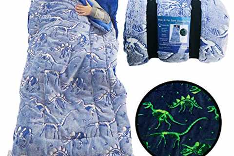 Dinosaur Sleeping Bag Glow in The Dark Dino Slumber Bag for Boys - Plush Glowing T-Rex Nap Mat for..