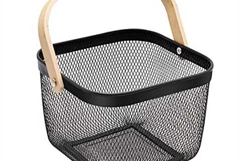 Jefoviee Black Picnic Basket with Handle Small Fruit Basket for Kitchen Multifunctional Wire Mesh..