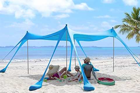 SENOY Large Beach Canopy, 10x10 FT Windproof Beach Tent with 8 Sand Bags, 4 Poles, UPF50+ Beach..