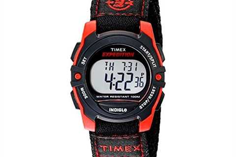 Timex Unisex T49956 Expedition Mid-Size Digital CAT Black/Red Fast Wrap Velcro Watch - The Camping..